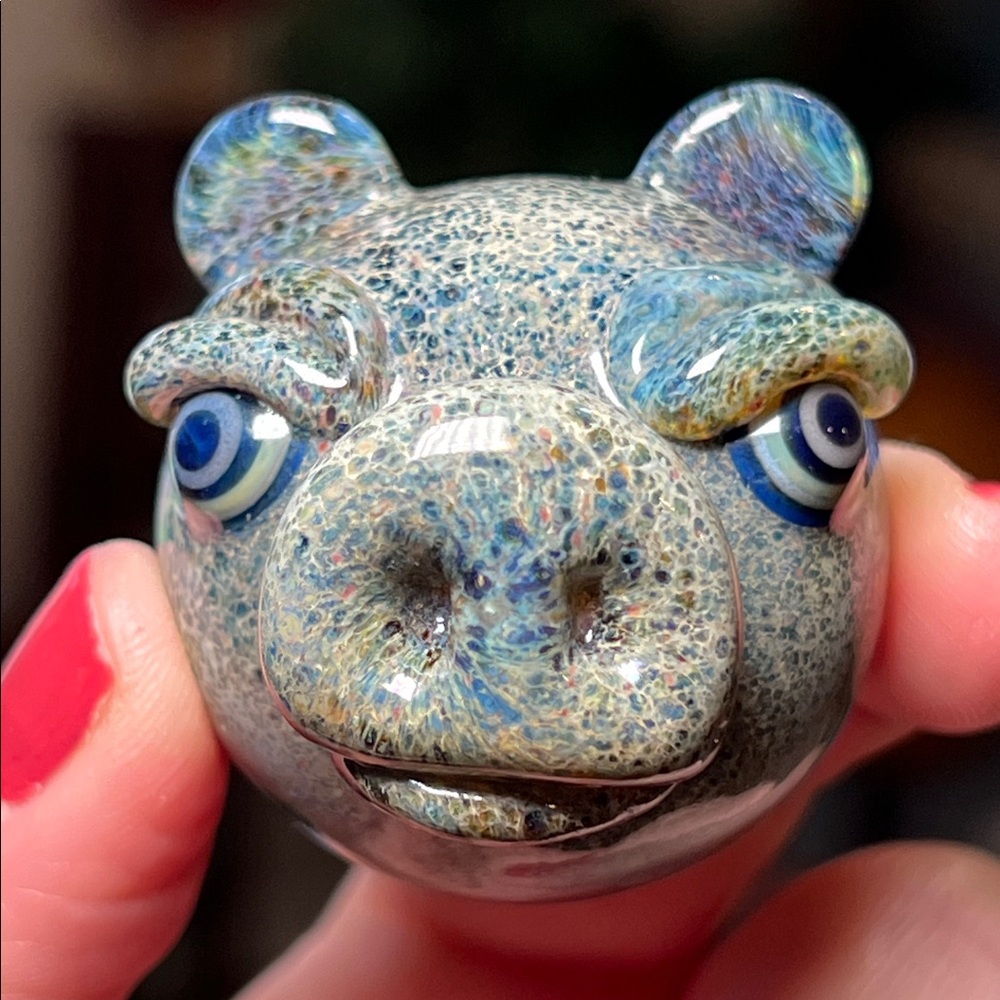 Unique Artisan Handmade OOAK Heady Blown Glass Pig Head Animal Face Pendant